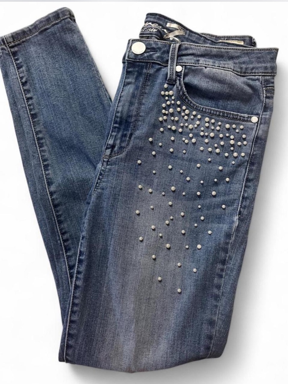 Seven7 Pearl Embellished Skinny Jeans Medium Wash Size 10